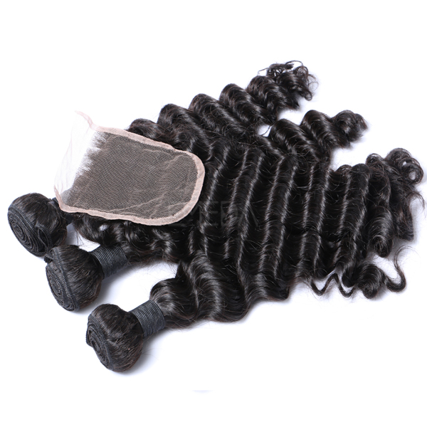 Popular real human hair unprocessed virgin deep wave hair with closure WJ028